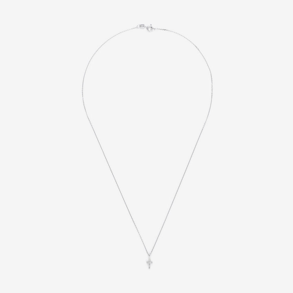 Pendentif "Mini Croix" Or Blanc D 0,02Ct/8 - Or Blanc 750/1000