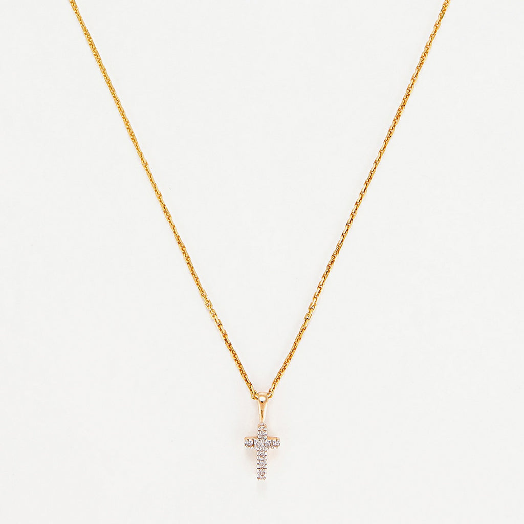 Pendentif "Mini Croix" Or Jaune Diamant : 0,02Ct/8 - Or Jaune