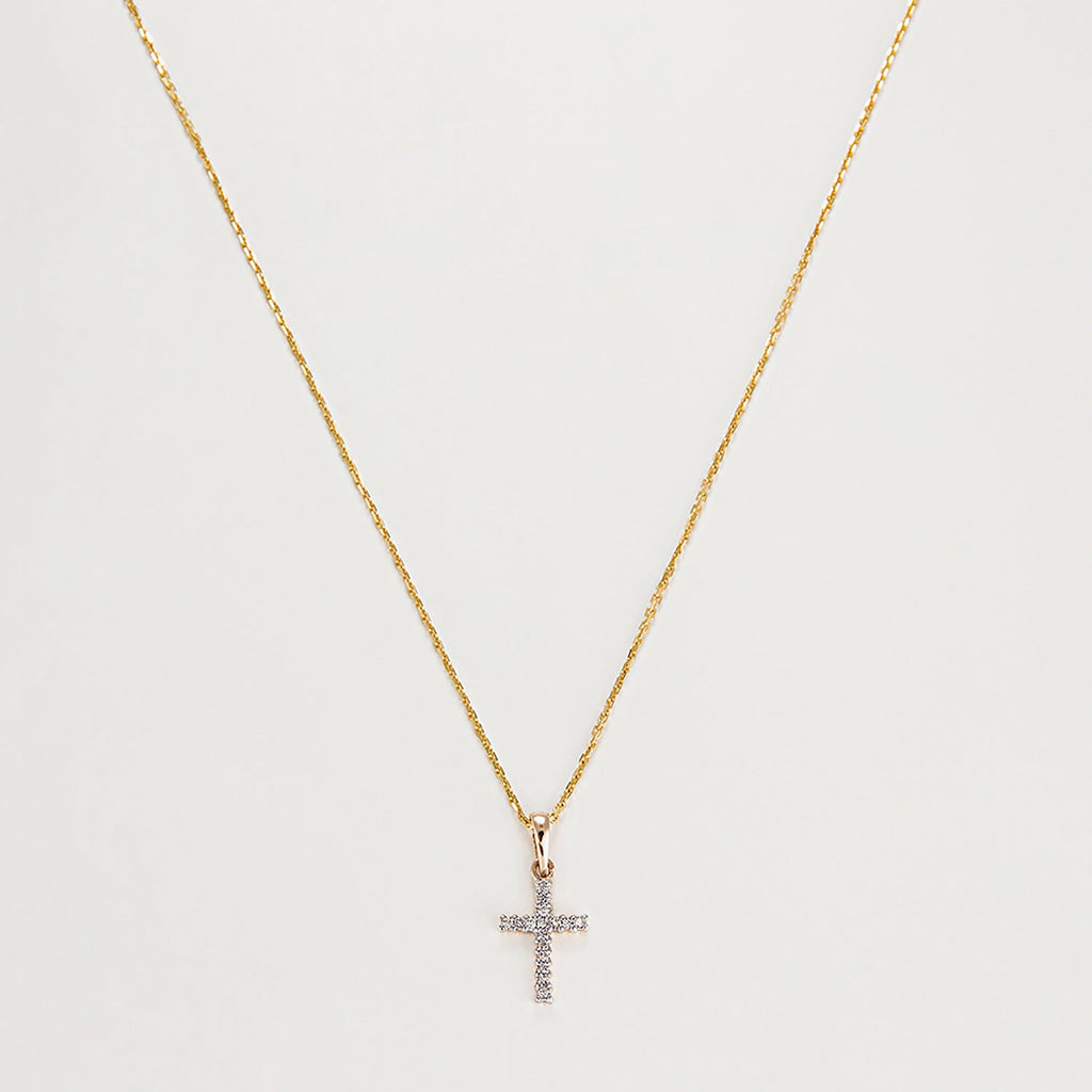 Pendentif "Croix Du Bonheur" Diamant :0,06Ct/16 - Or Jaune 375/1000