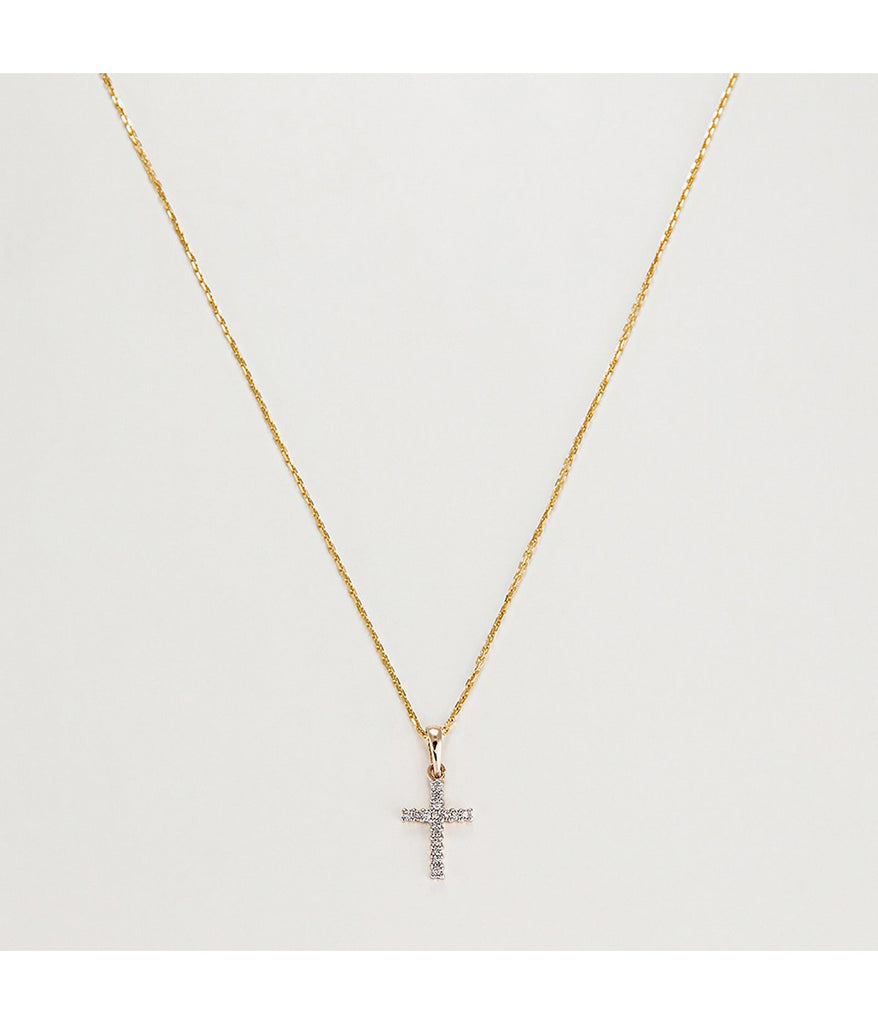 Pendentif "Croix Du Bonheur" -  Diamant :0,06Ct/16 - Or Jaune
