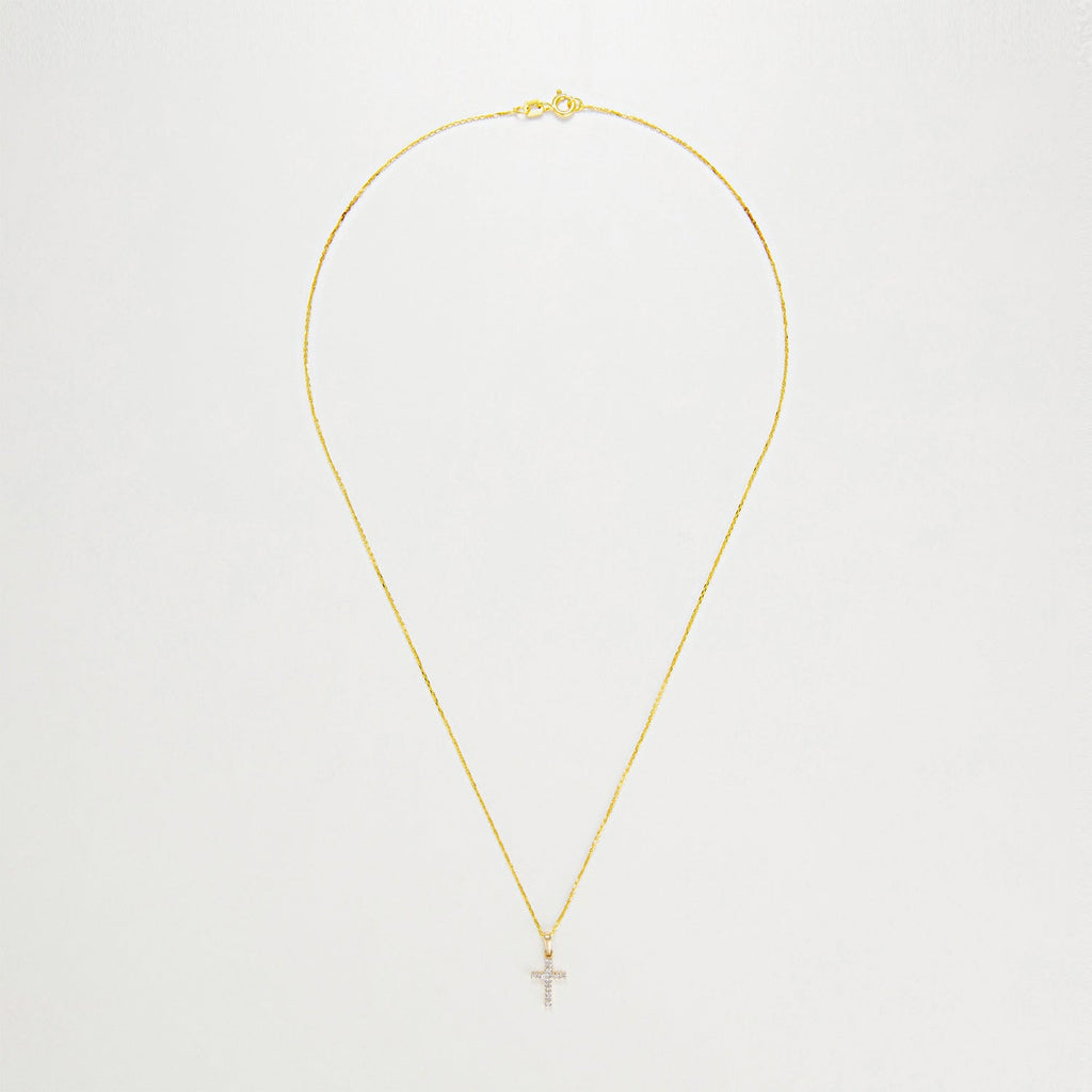 Pendentif "Croix Du Bonheur" Diamant :0,06Ct/16 - Or Jaune 375/1000