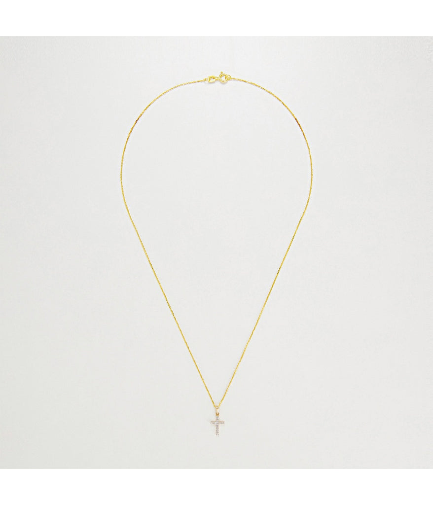 Pendentif "Croix Du Bonheur" -  Diamant :0,06Ct/16 - Or Jaune