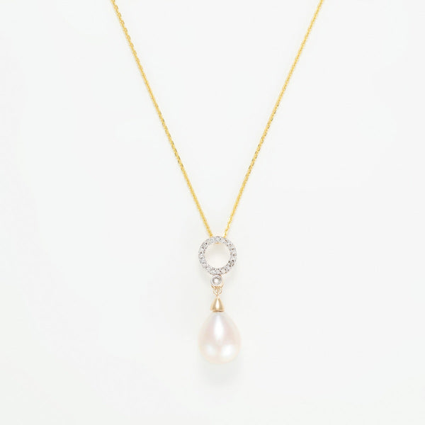 Pendentif "Jolie Perle" - Diamant: 0,06Ct/20-1Perle Blanche 8,5Mm - Or Jaune