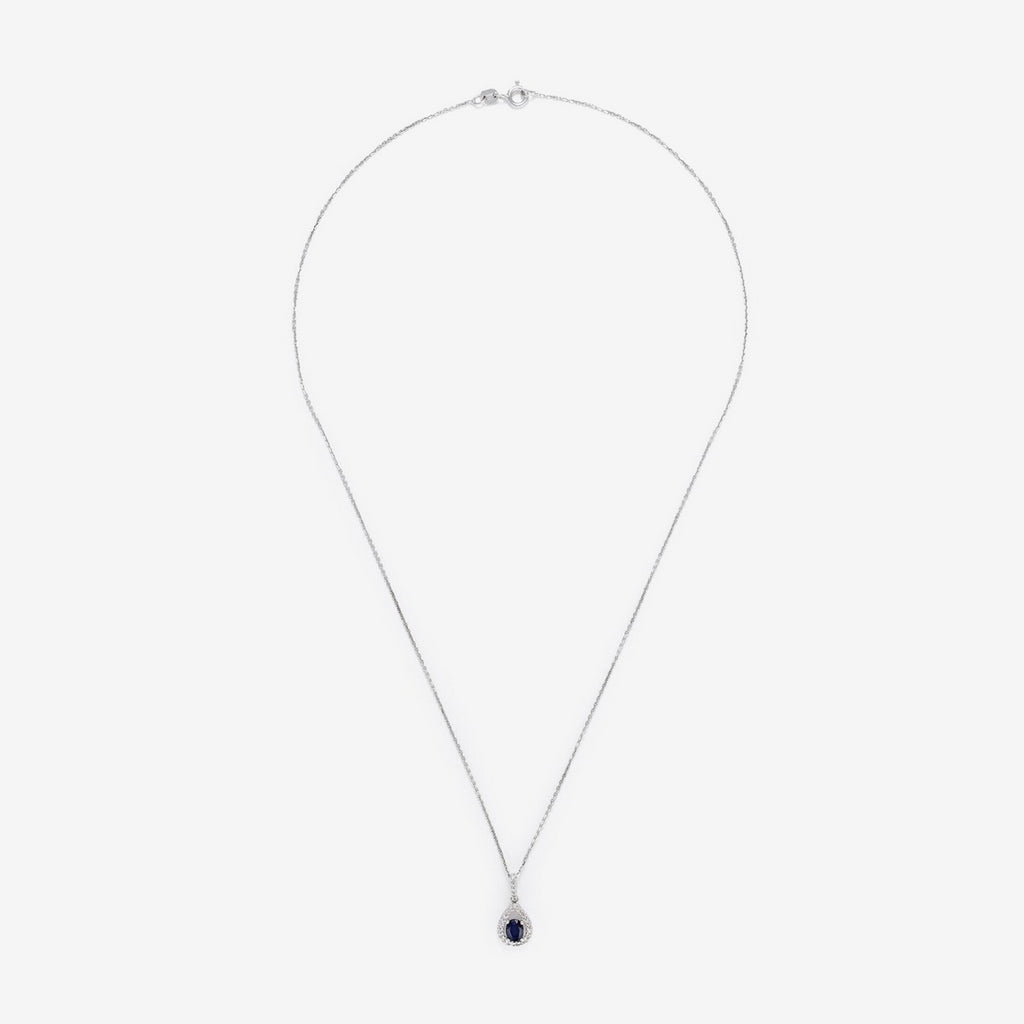 Pendentif "Larme Bleu Nuit" Saphir Bleu: 0,31Ct/1 + Diamants: 0,08Ct/27 - Or Blanc