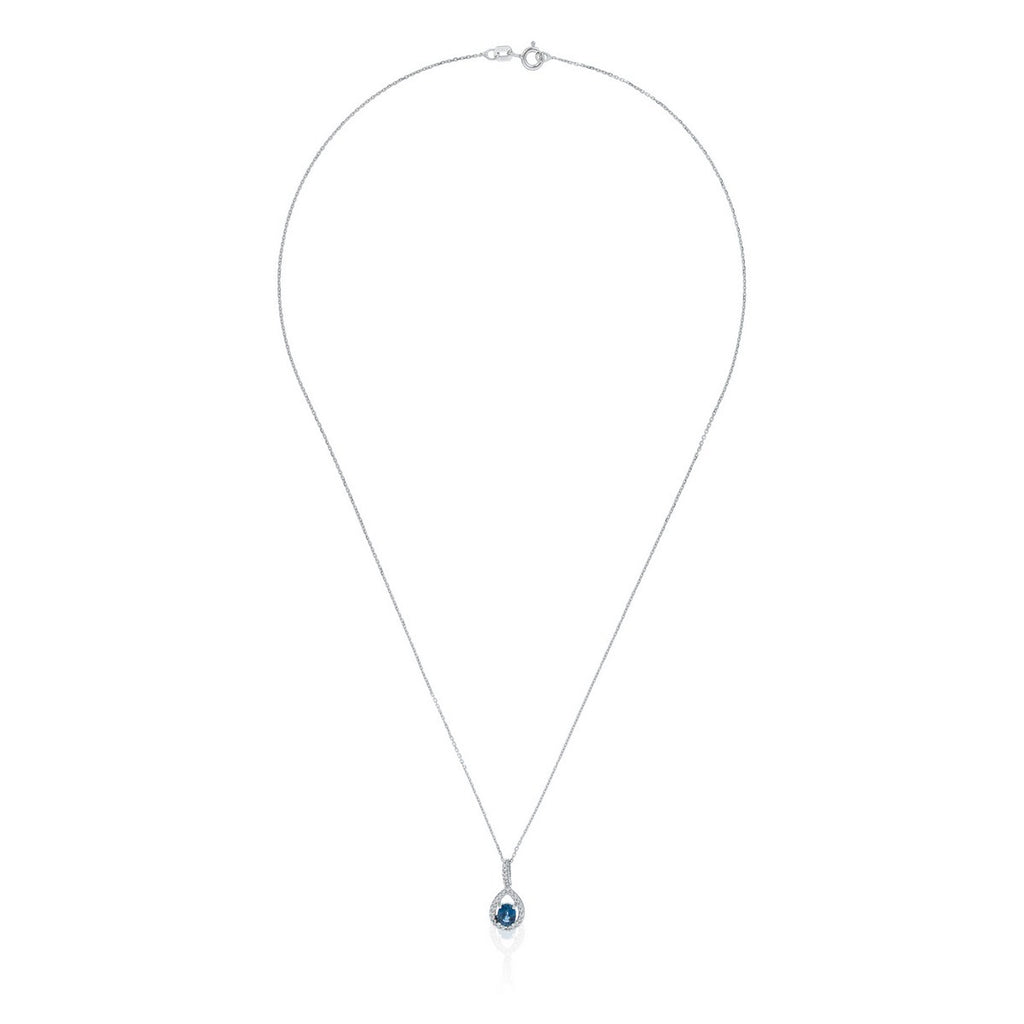 Pendentif "Larme Bleu Nuit" Saphir Bleu: 0,31Ct/1 + Diamants: 0,08Ct/27 - Or Blanc