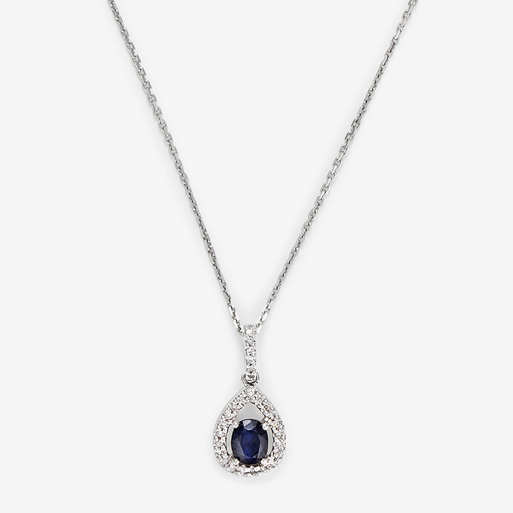 Pendentif "Larme Bleu Nuit" Saphir Bleu: 0,31Ct/1 + Diamants: 0,08Ct/27 - Or Blanc
