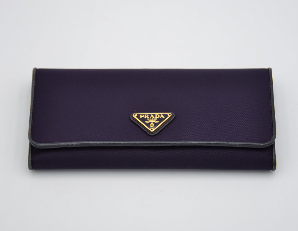 Portefeuille Long Prada En Nylon Violet & Cuir Noir