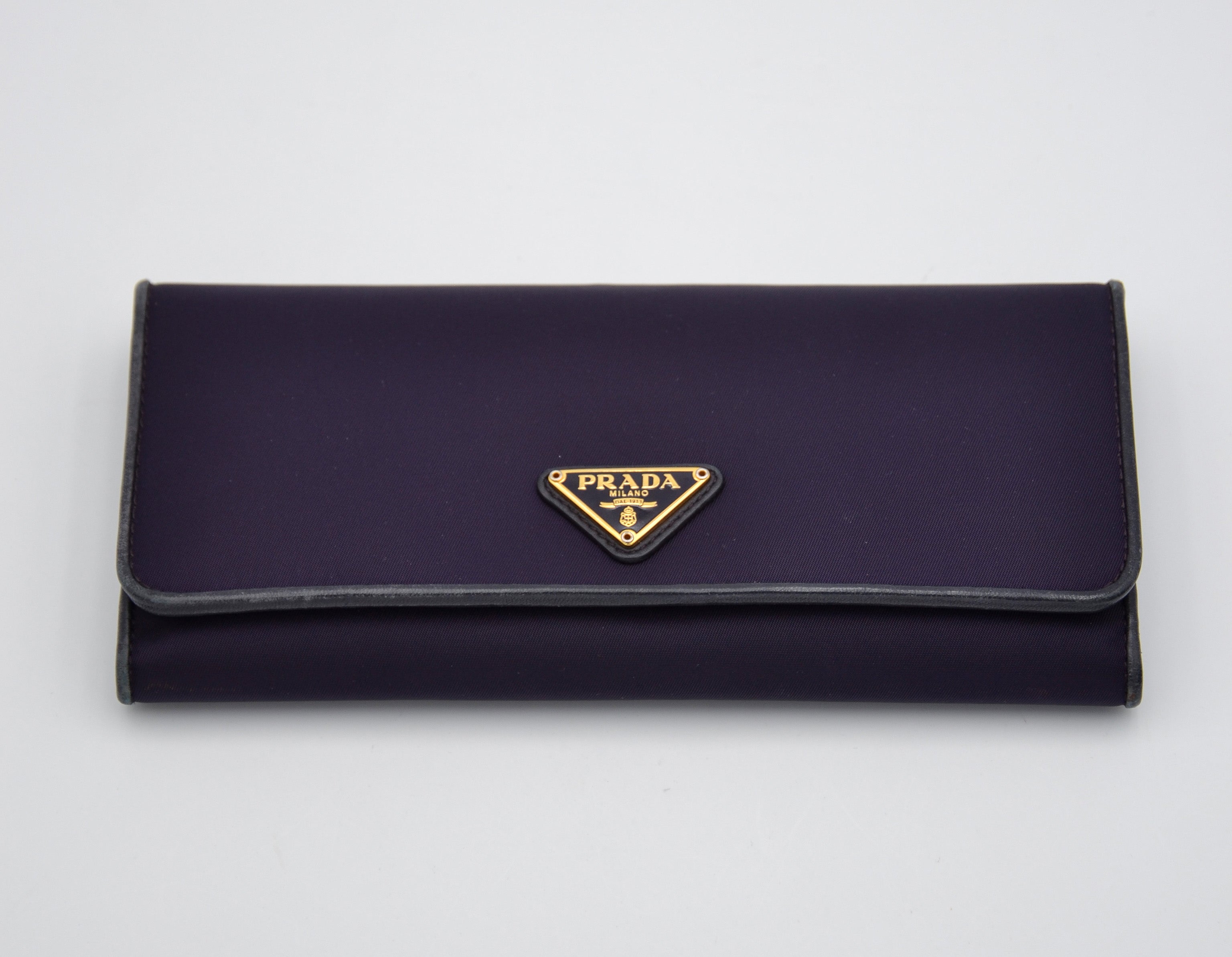 Portefeuille Long Prada En Nylon Violet & Cuir Noir