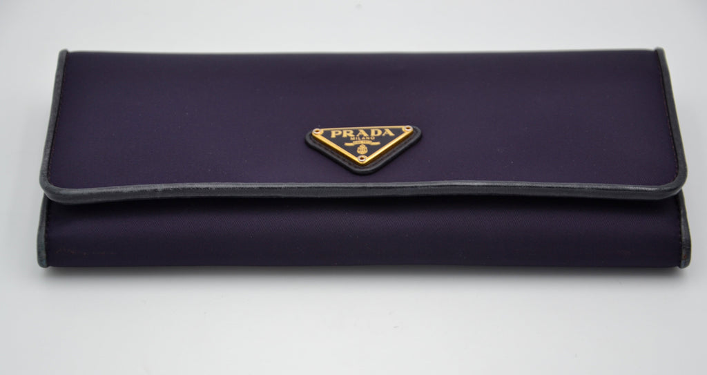 Portefeuille Long Prada En Nylon Violet & Cuir Noir
