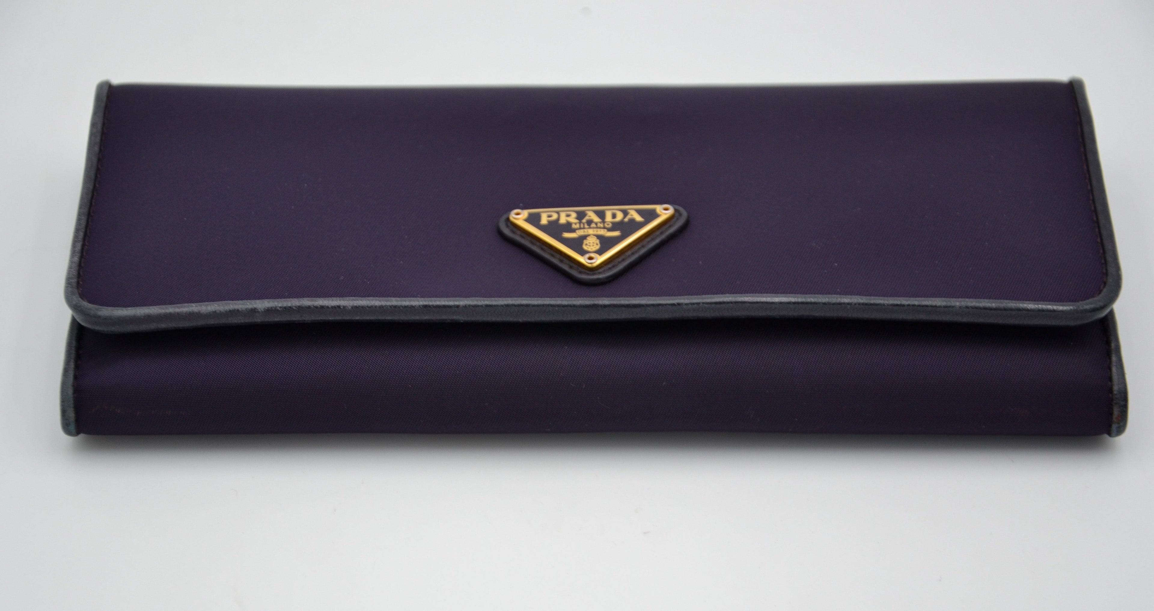 Portefeuille Long Prada En Nylon Violet & Cuir Noir