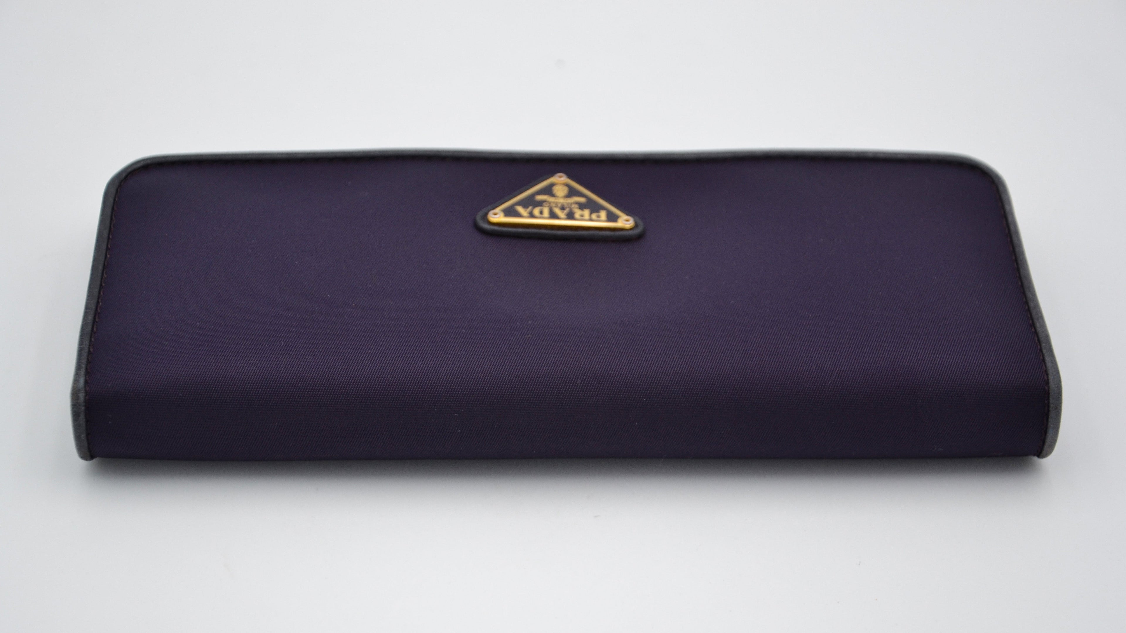 Portefeuille Long Prada En Nylon Violet & Cuir Noir
