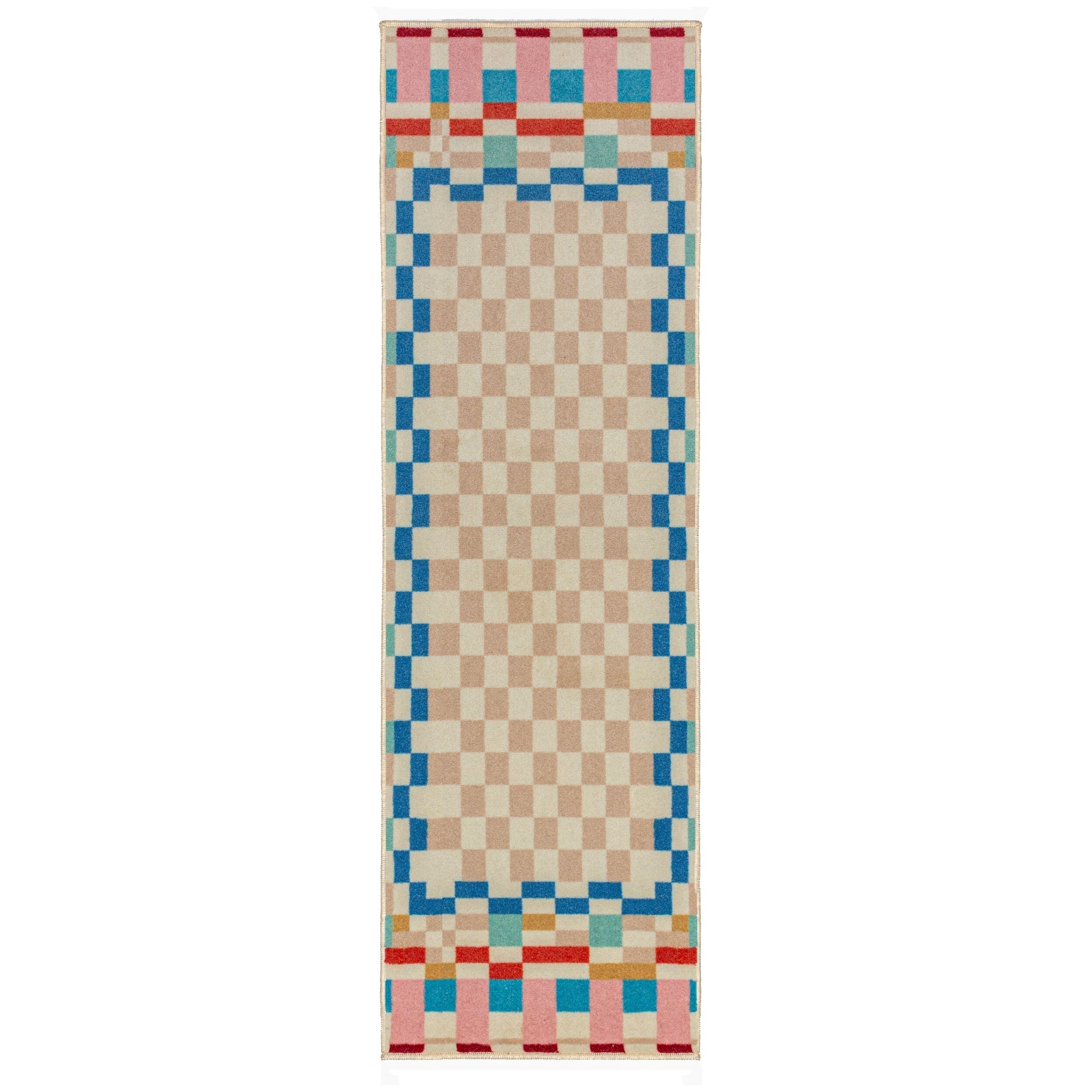 Checkered Border - Tapis De Couloir En Laine
