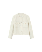 Veste Courte Sans Col Ecru Prune