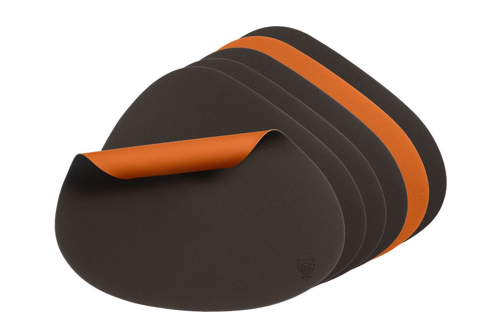 Set De Table Curve Réversible - 6 Pièces - Cuir Recyclé Orange Et Chocolat