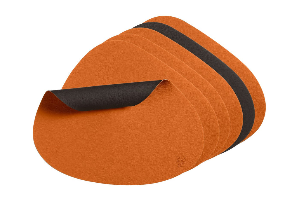 Set De Table Curve Réversible - 6 Pièces - Cuir Recyclé Orange Et Chocolat