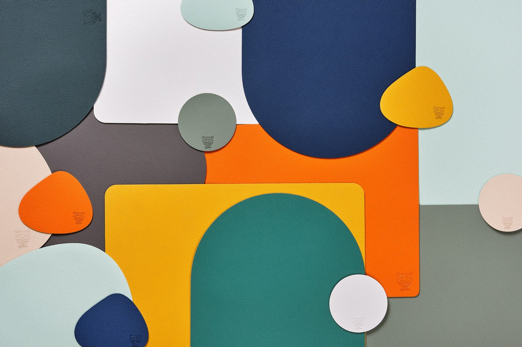 Set De Table Curve Réversible - 6 Pièces - Cuir Recyclé Orange Et Chocolat
