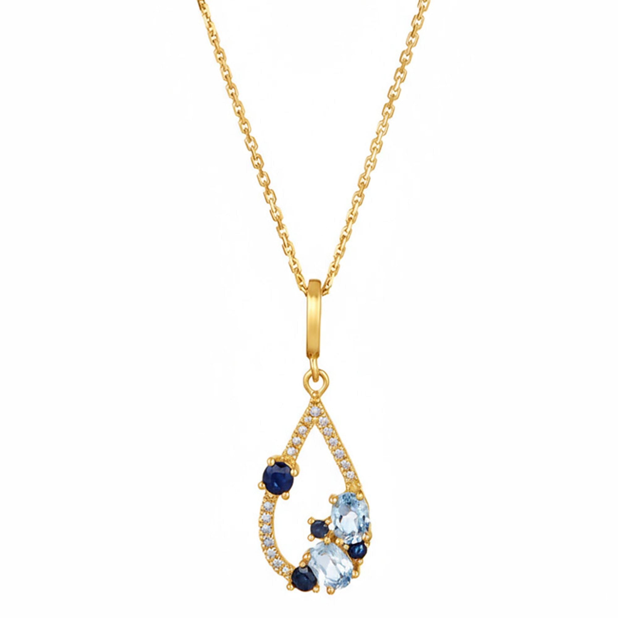 Pendentif "Saphir Elixir" Diamants 0,01/2 & Topaze Bleue 0,48/2 & Saphir 0,25/4 - Or Jaune 375/1000