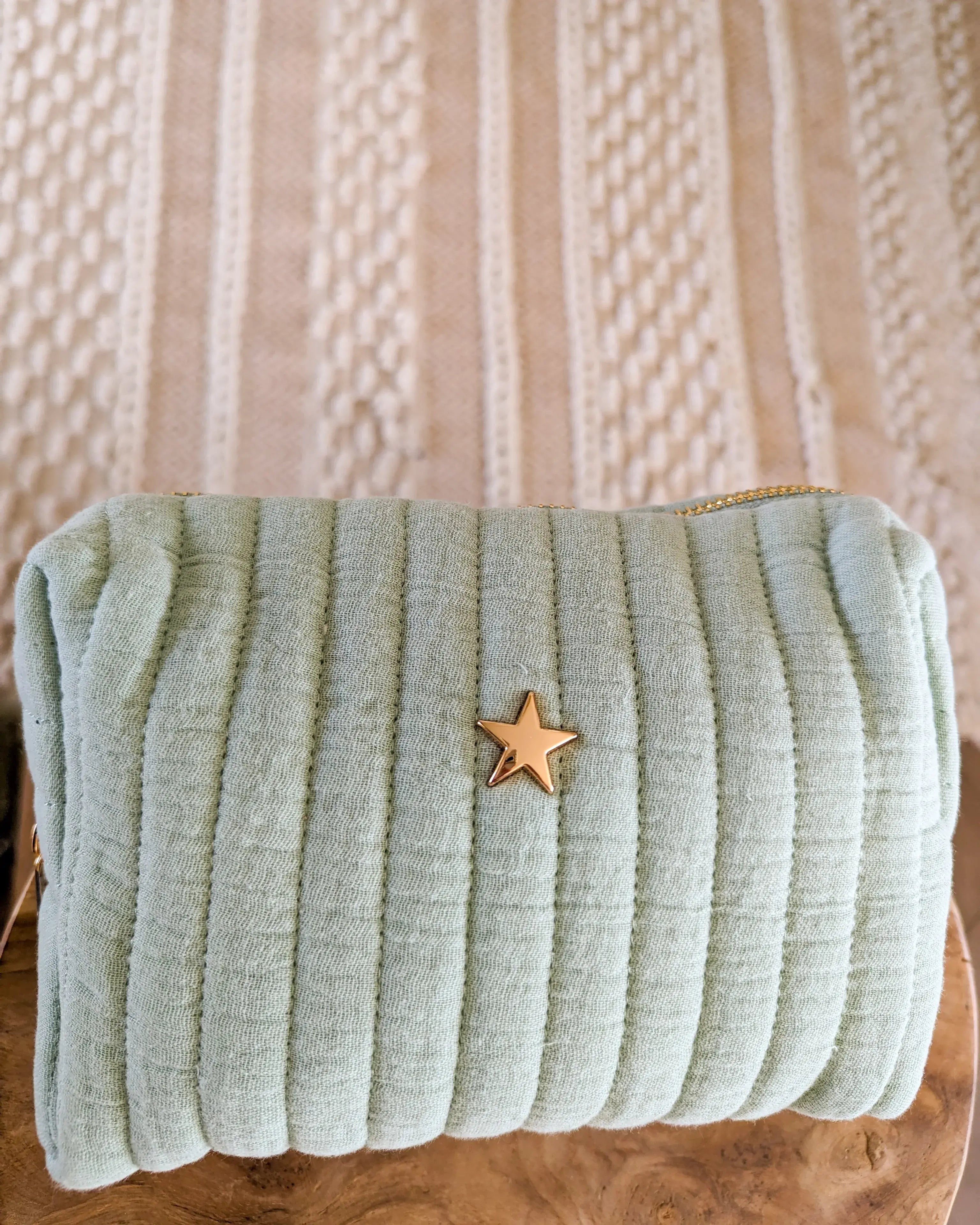 Trousse En Coton Matelassé - Atelier Paname Vert D'Eau