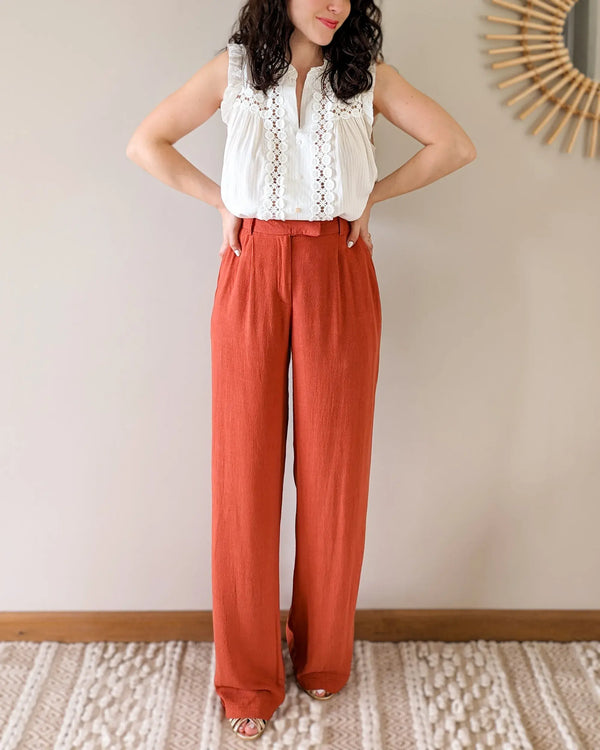 Pantalon En Lin - Darren Terracotta