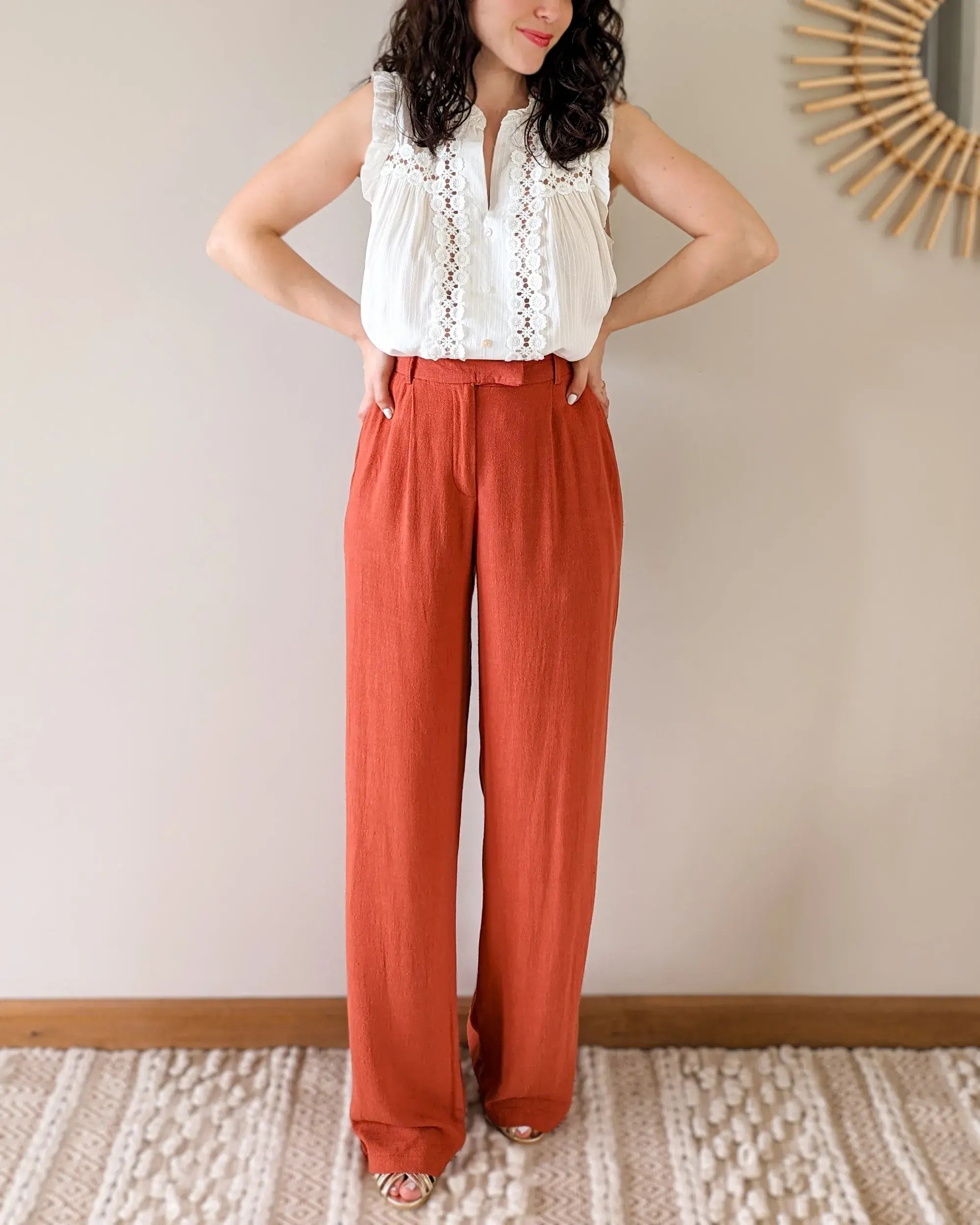 Pantalon En Lin - Darren Terracotta