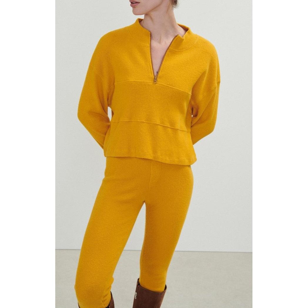 Sweat ML Col Zippe - Moutarde - Femme