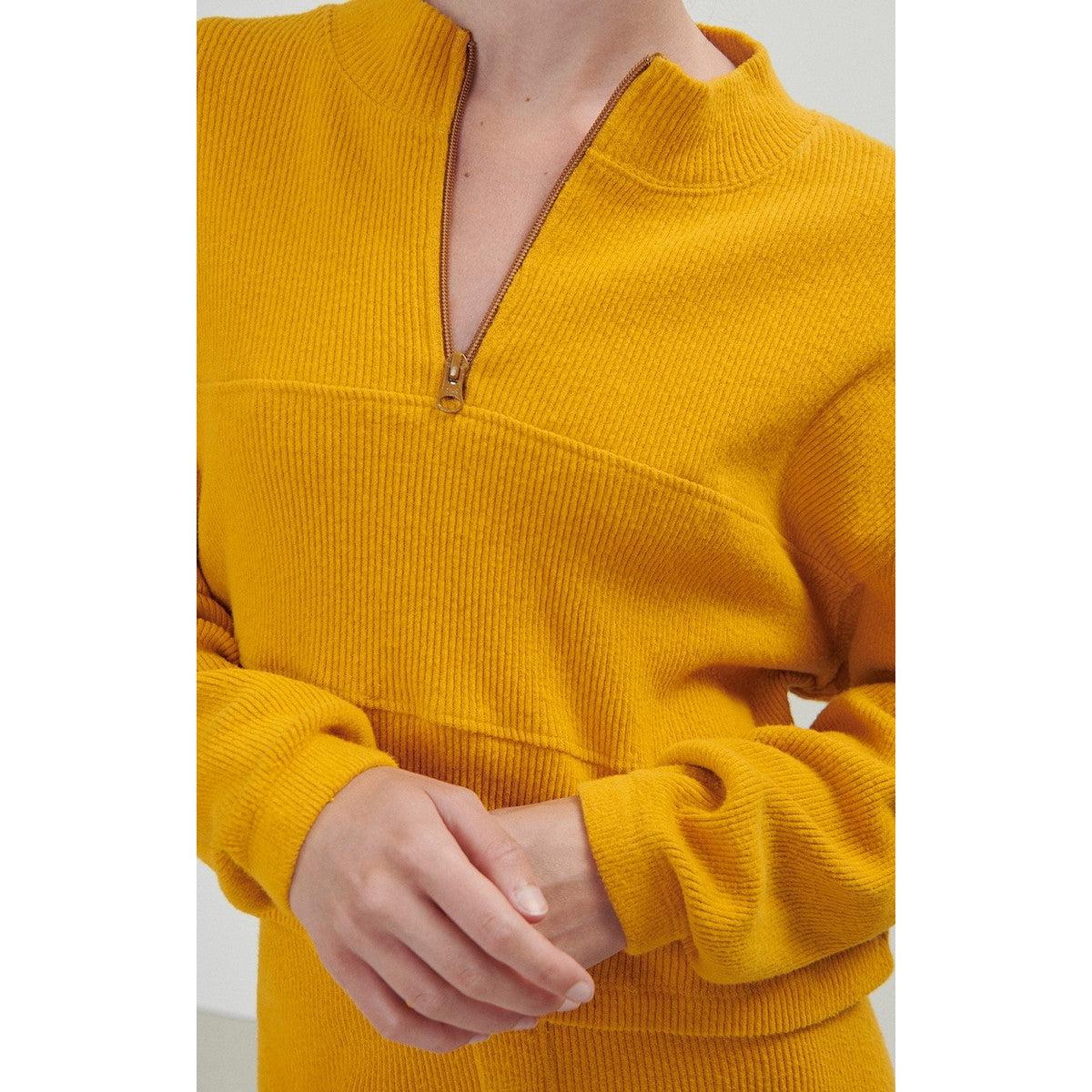 Sweat ML Col Zippe - Moutarde - Femme