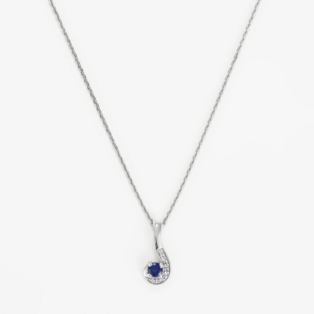 Pendentif "Virgule" Diamants: 0,02Ct/6 Et Sapphir: 0,16Ct/1 - Or Blanc
