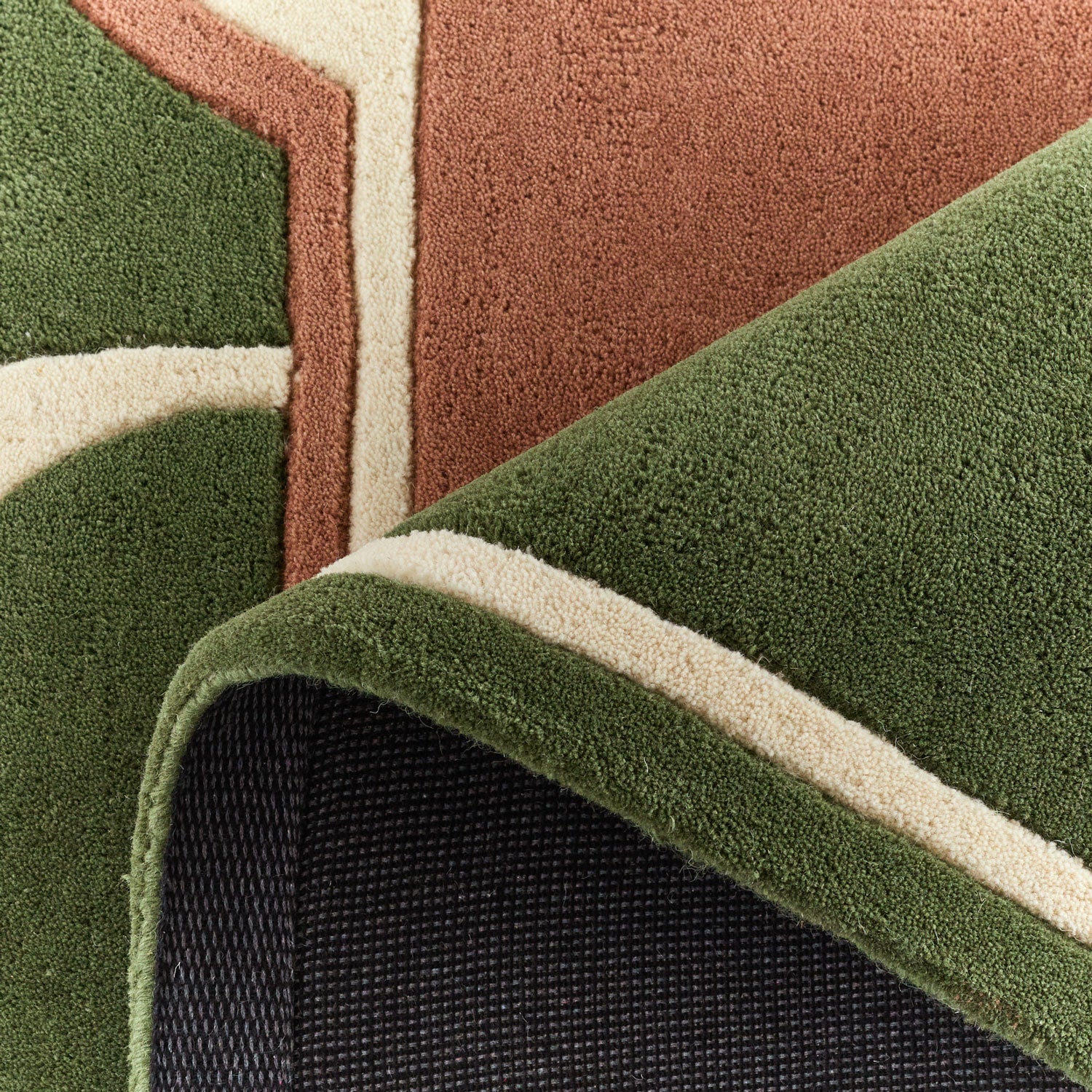 Cèdre blanc – Tapis en laine vert et marron Cèdre blanc