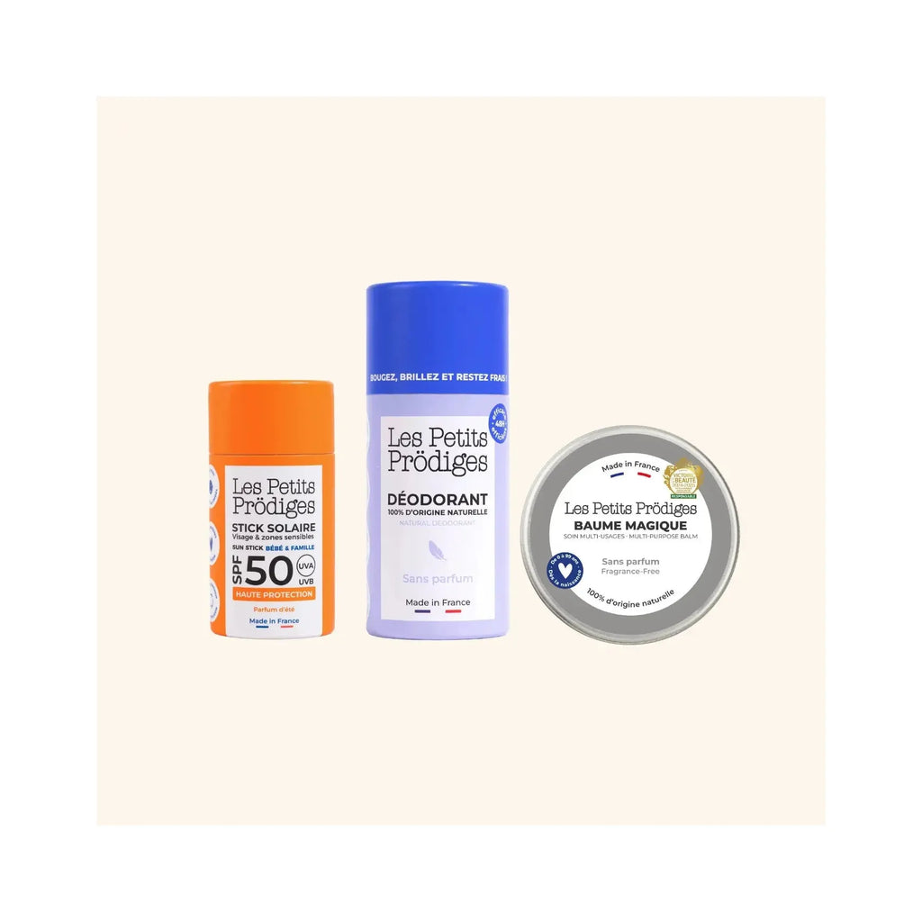 Trio femmes enceintes soins naturels baume magique déodorant sans parfum stick solaire SPF50