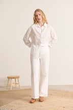 Bas bohème et tendance esprit vintage printemps été broderie anglaise coloris écru pantalon coupe droite Garance Paris