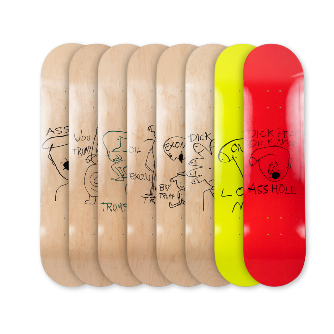 Paul McCarthy's Trump Box Set skateboard art by the skateroom