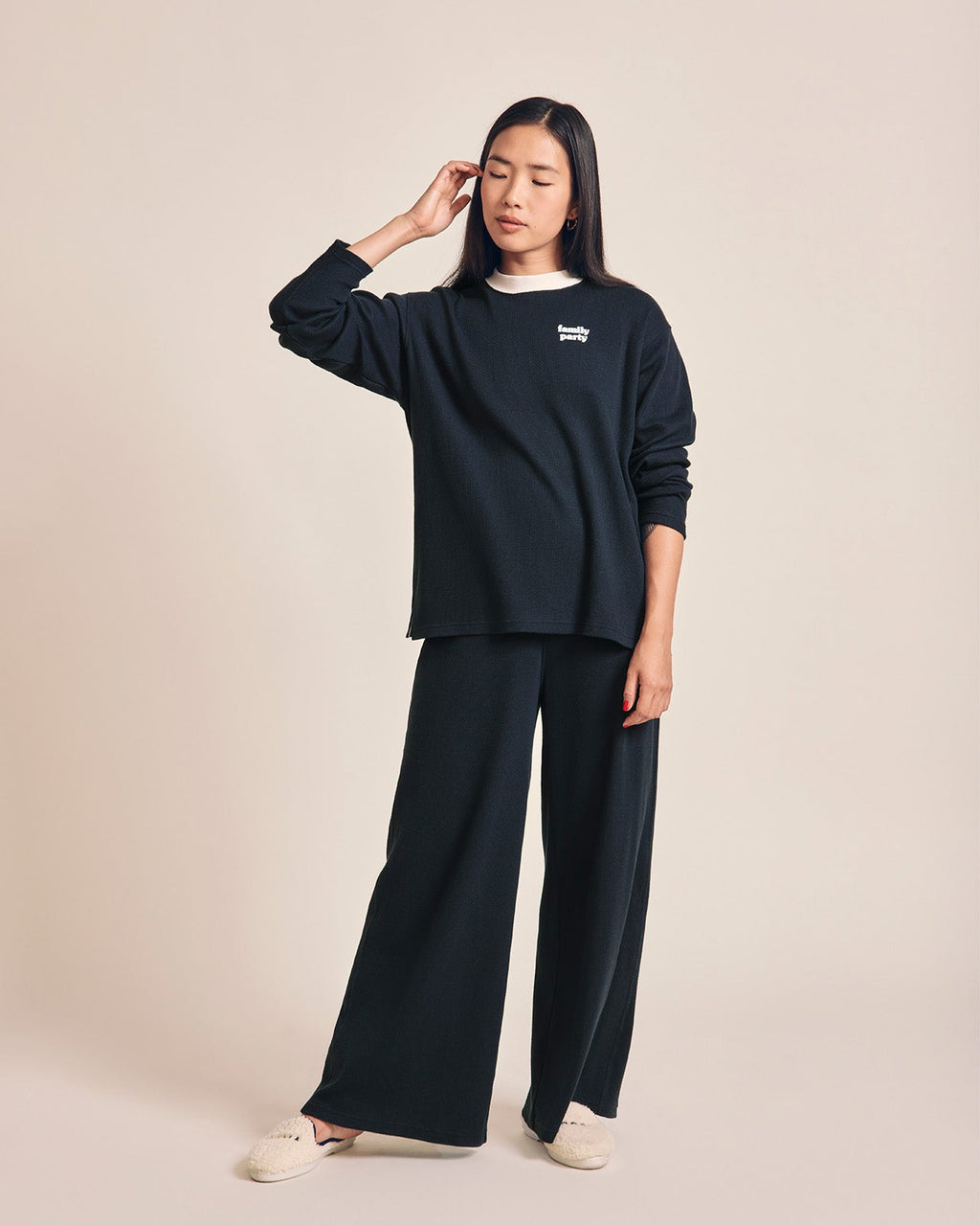 Le Bas De Pyjama Family Party Femme En Coton Bio Nid D'Abeille - Charbon