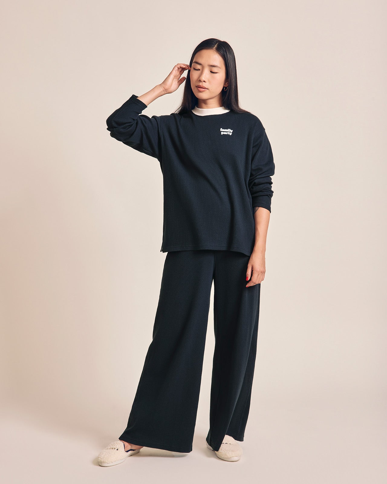 Le Bas De Pyjama Family Party Femme En Coton Bio Nid D'Abeille - Charbon