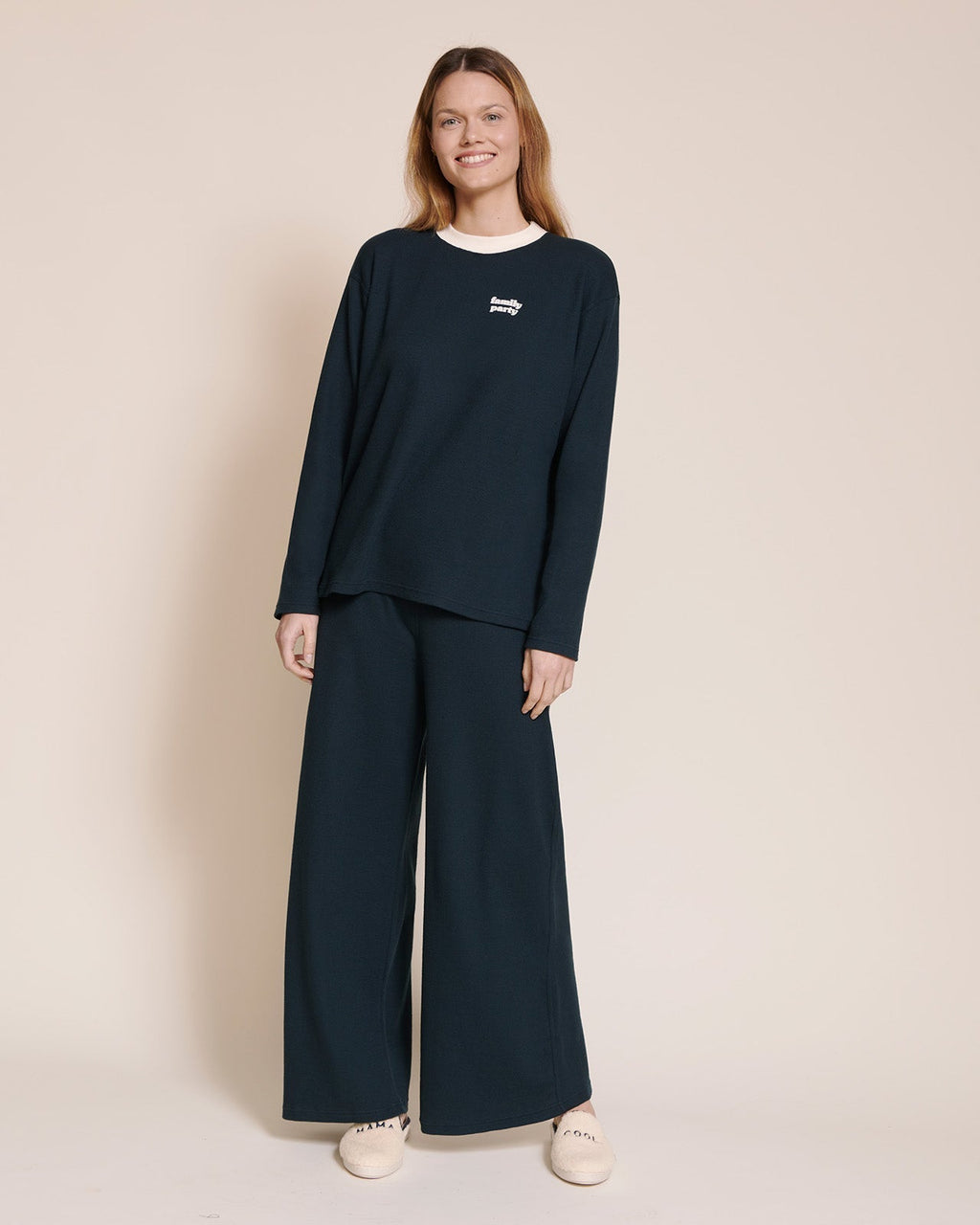 Le Bas De Pyjama Family Party Femme En Coton Bio Nid D'Abeille - Charbon