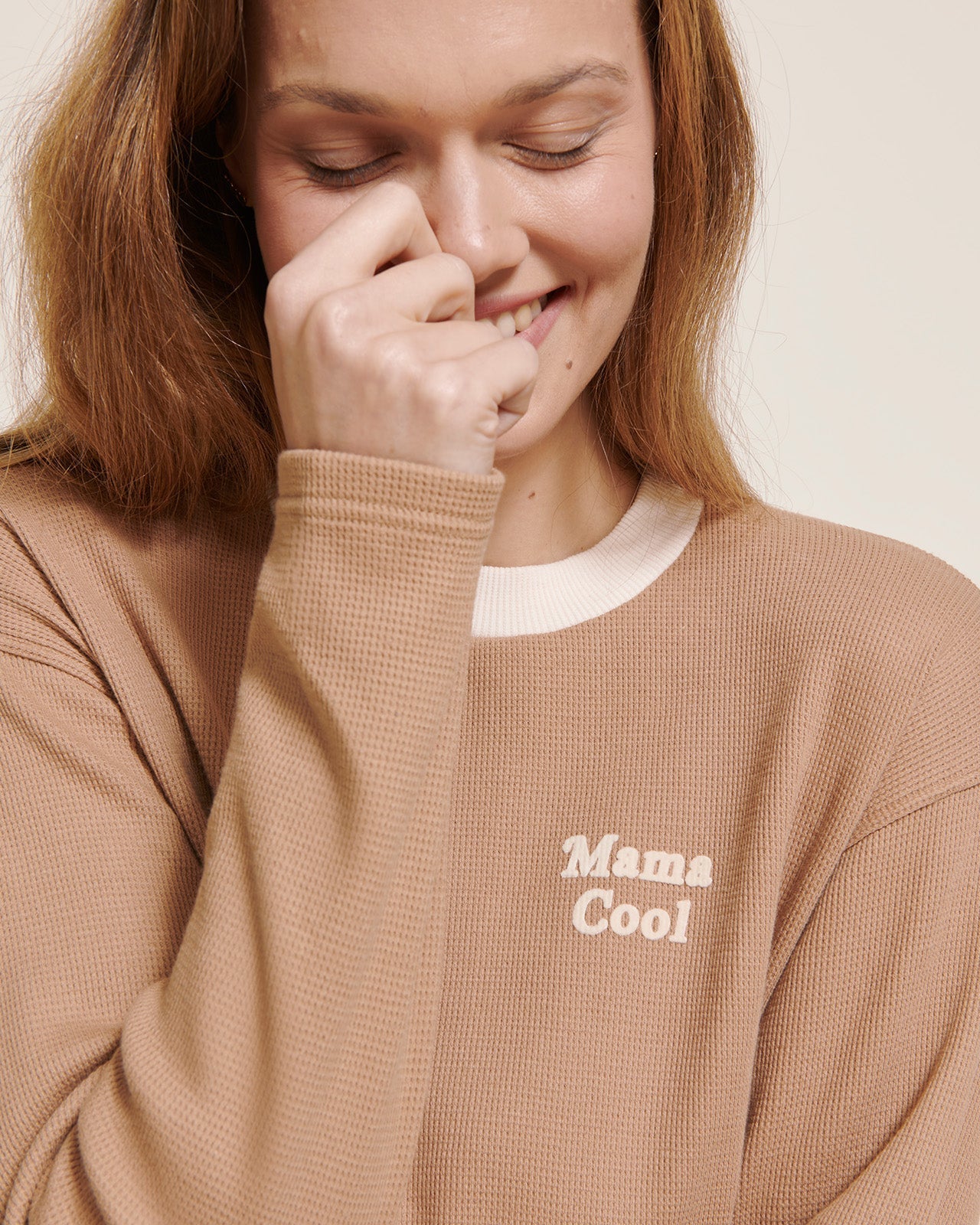 Le Haut De Pyjama Mama Cool En Coton Bio Nid D'Abeille - Praliné