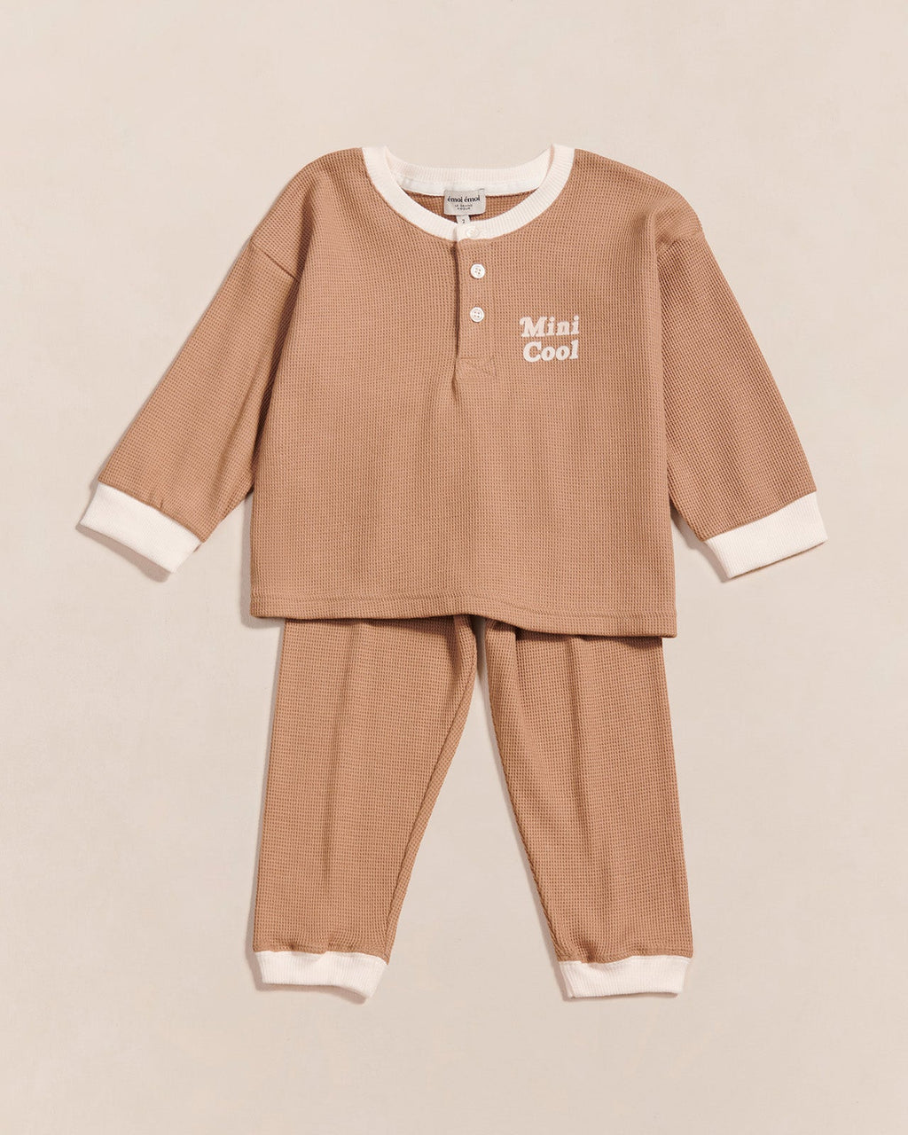 L'Ensemble De Pyjama Mini Cool En Coton Bio Nid D'Abeille - Praliné