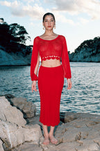 Jupe En Maille Au Crochet - Rouge