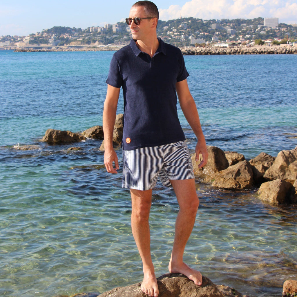 Polo Eponge Bleu Marine 100% Coton