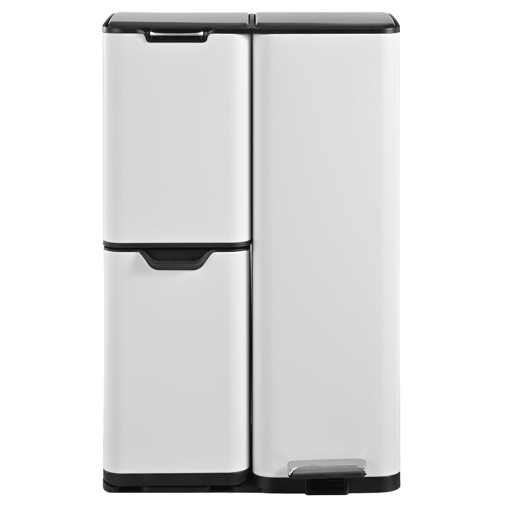 Poubelle De Tri Inox Haja - 60L - 3Bacs - Blanc