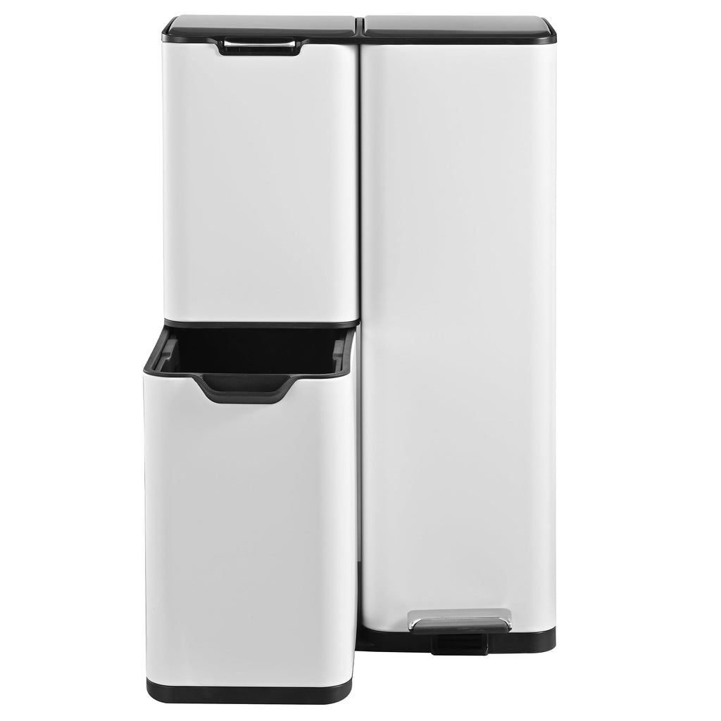 Poubelle De Tri Inox Haja - 60L - 3Bacs - Blanc