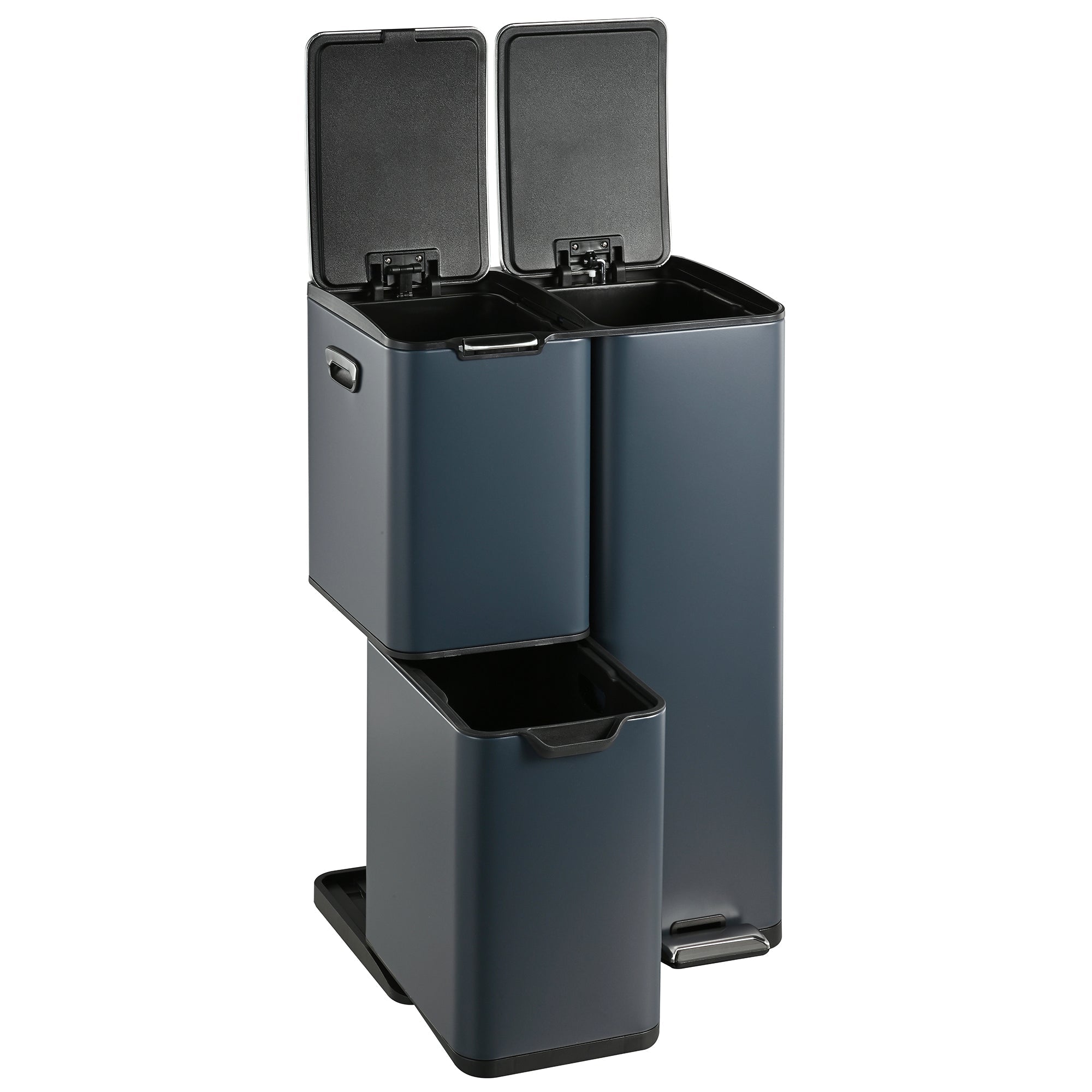 Poubelle De Tri Inox Haja - 60L - 3Bacs - Gris