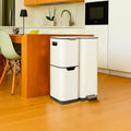 Poubelle de cuisine à pédale tri sélectif recyclage 60L(13+17+30L) HAJA en acier Inox Blanc avec seau