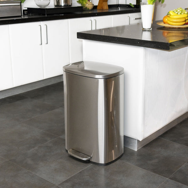 Poubelle de cuisine à pédale 50L Design ADMIRAL en acier Inox brossé avec seau et fermeture douce