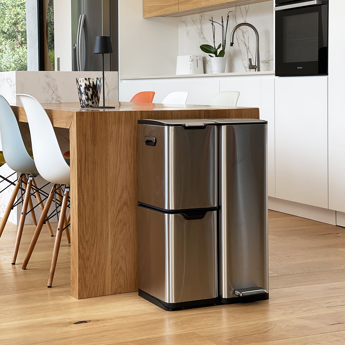 Poubelle De Tri Inox Haja - 60L - 3Bacs - Argent