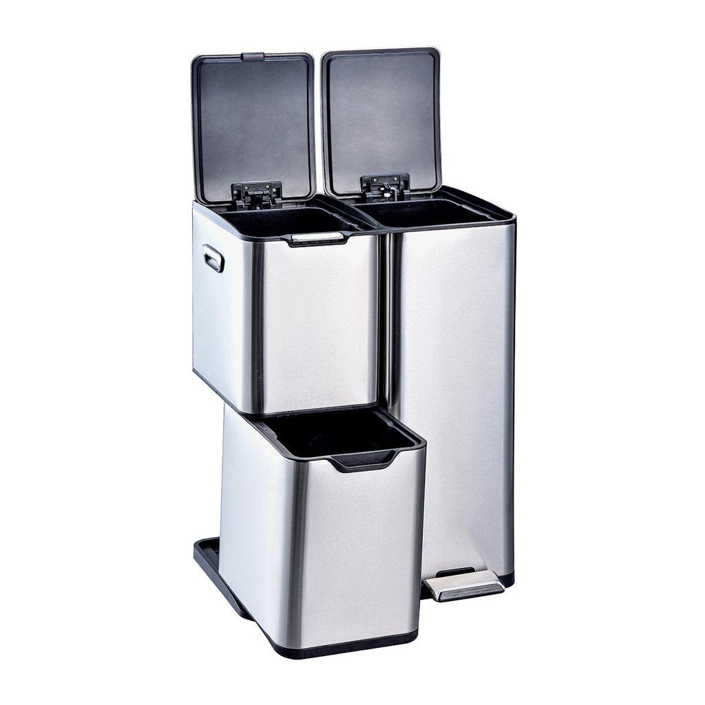 Poubelle De Tri Inox Haja - 60L - 3Bacs - Argent