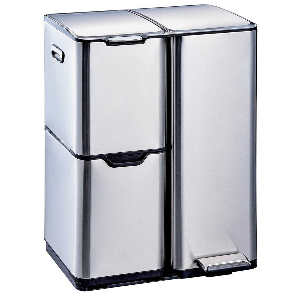 Poubelle De Tri Inox Haja - 60L - 3Bacs - Argent