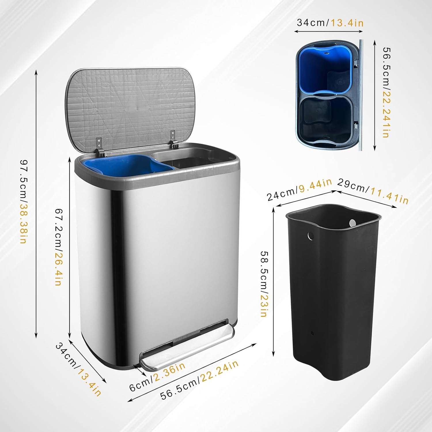 Poubelle De Tri Inox Empire - 60L - 2Bacs - Argent