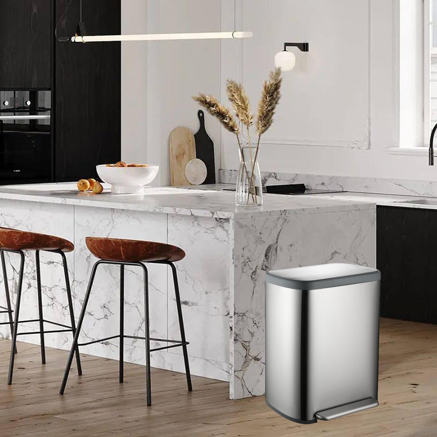 Poubelle De Tri Inox Empire - 60L - 2Bacs - Argent