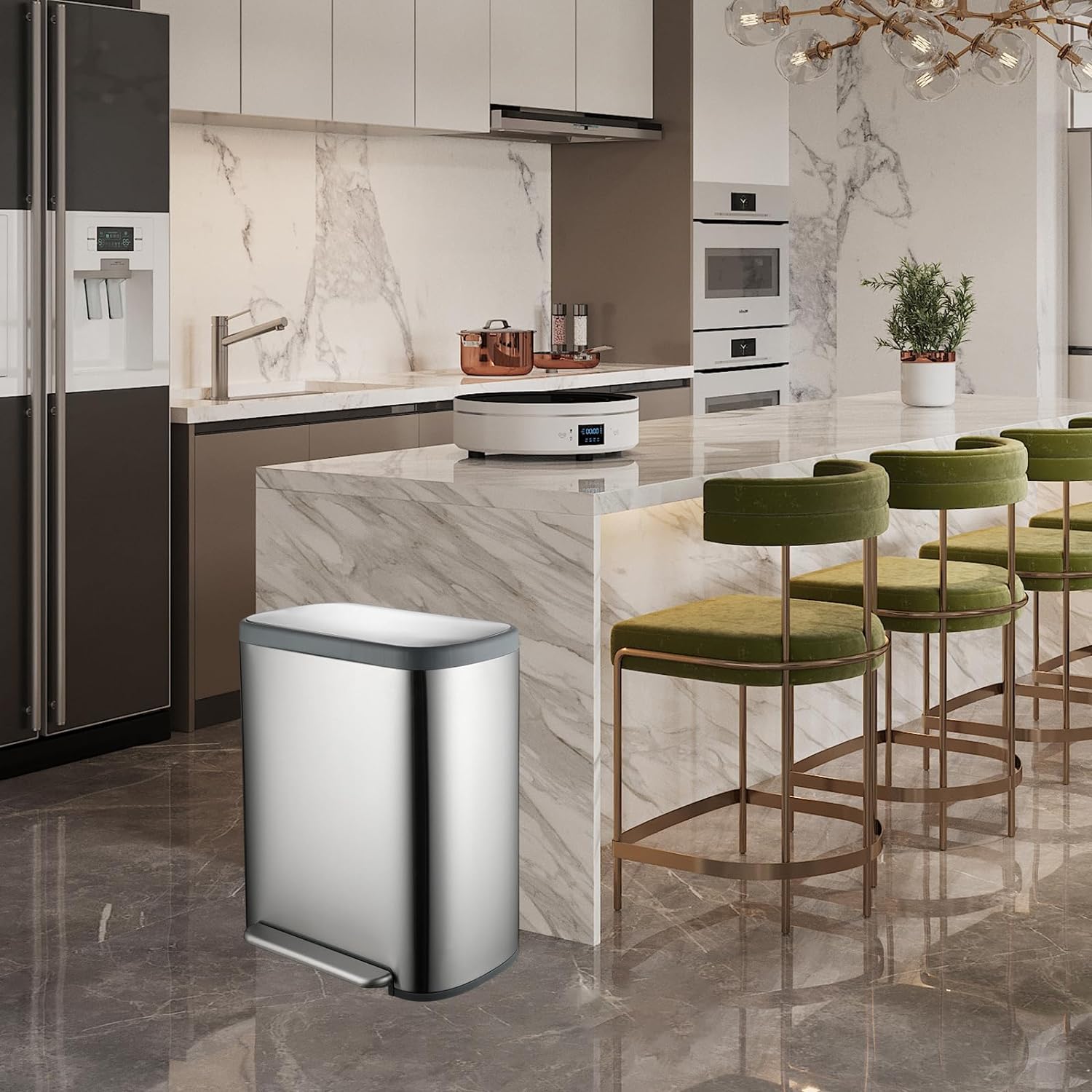 Poubelle De Tri Inox Empire - 60L - 2Bacs - Argent