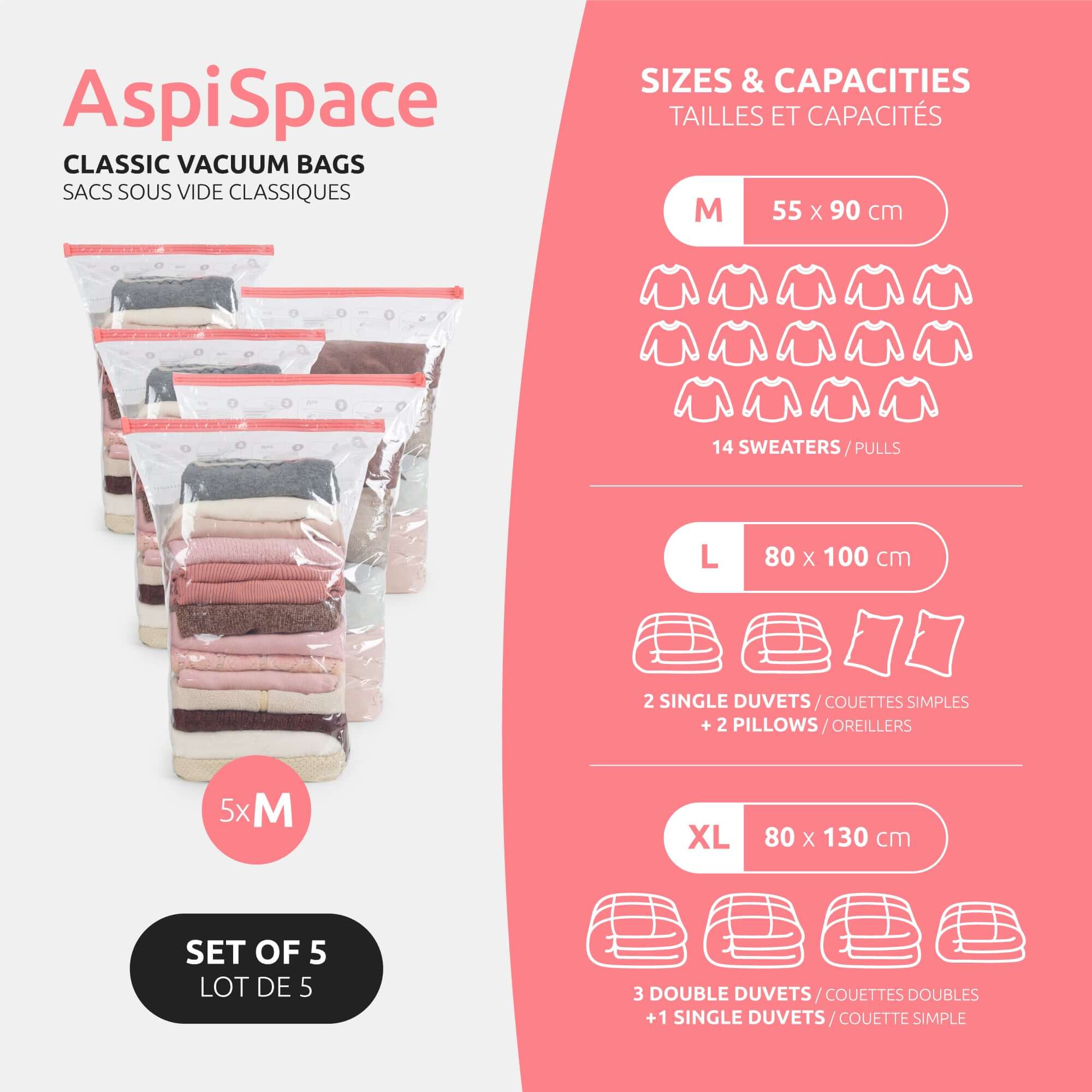 Lot 5 Sacs Rangement Sous Vide Aspispace